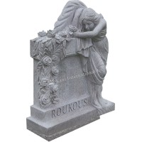 Angel Reclining on a Upright with Carved Roses
